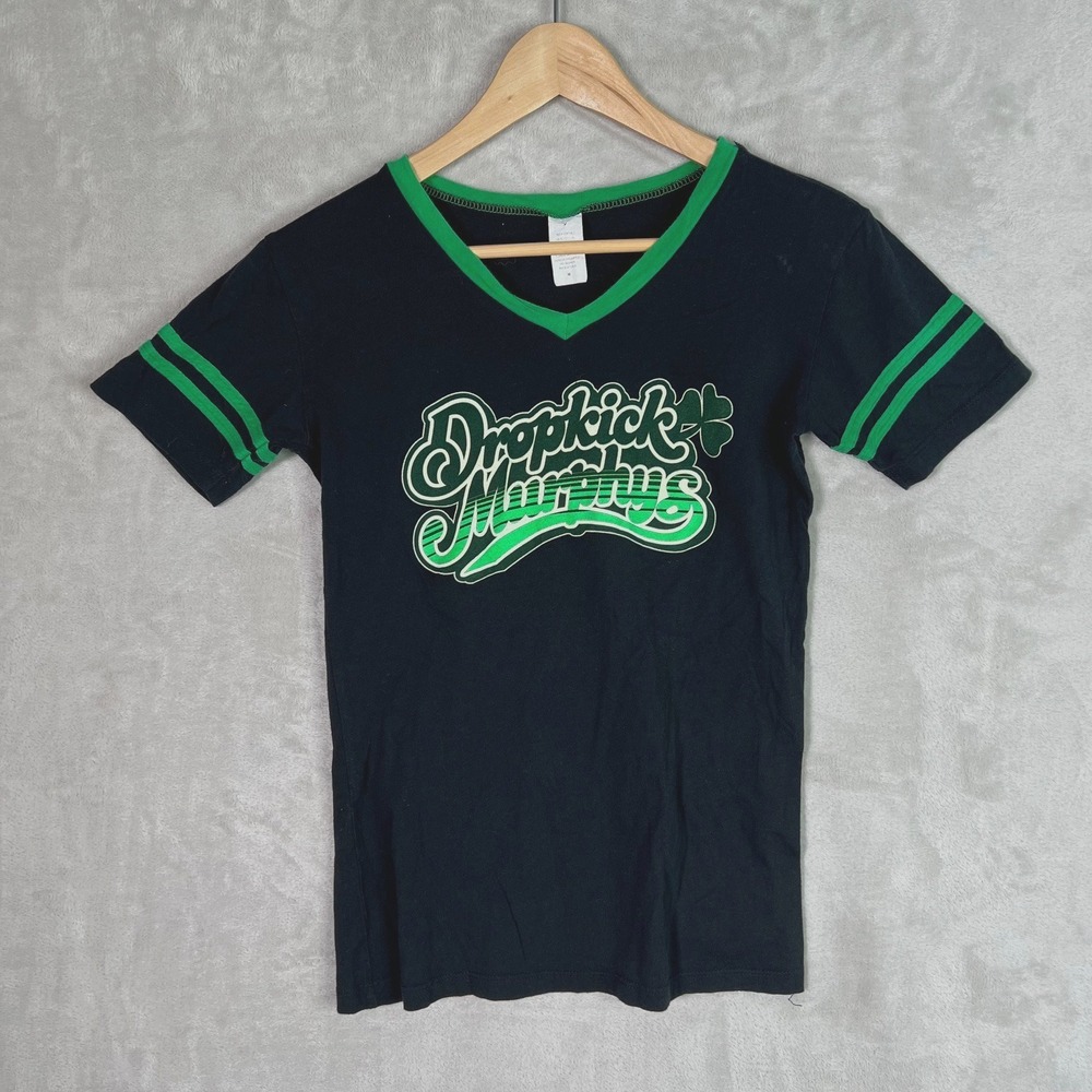 Vintage Dropkick Murphys Baby Tee V Neck Green Stripe Punk Y2K Fitted USA
